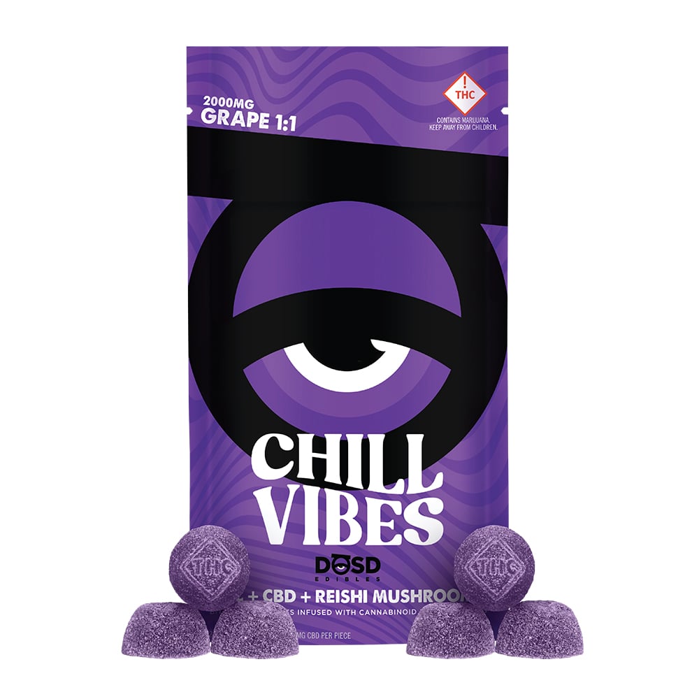 Chill Vibes 1:1 CBD - Grape [20pk] (2000mg THC/2000mg CBD/500mg Reishi) by DŌSD Edibles