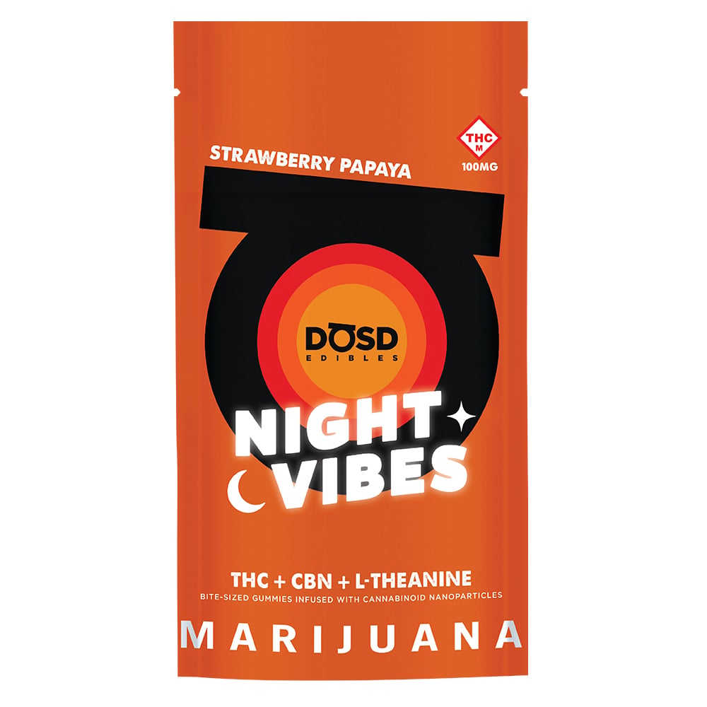 Night Vibes CBN - Strawberry Papaya [10pk] (100mg THC/100mg CBN/500mg L-Theanine) by DŌSD Edibles