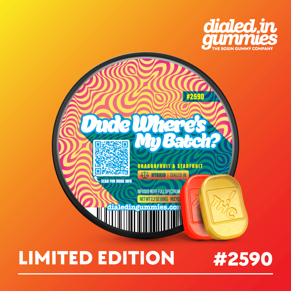 100mg - Dude Where's my Batch? #2590 - Rosin Gummies (10pk) by Dialed In Gummies