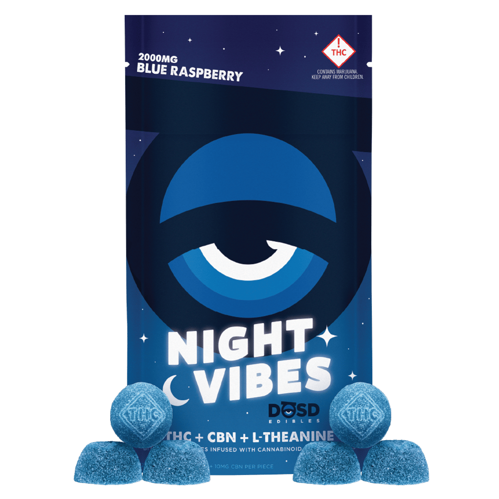 Night Vibes CBN - Blue Raspberry [20pk] (2000mg THC/200mg CBN/1000mg L-Theanine) by DŌSD Edibles