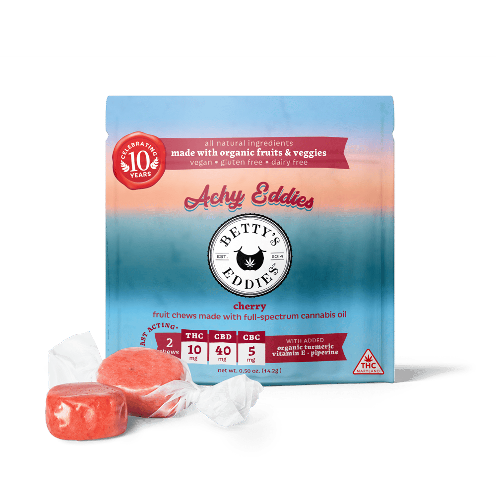 Achy Eddies - Cherry [2pk] (10mg THC/40mg CBD/5mg CBC) by Betty's Eddies