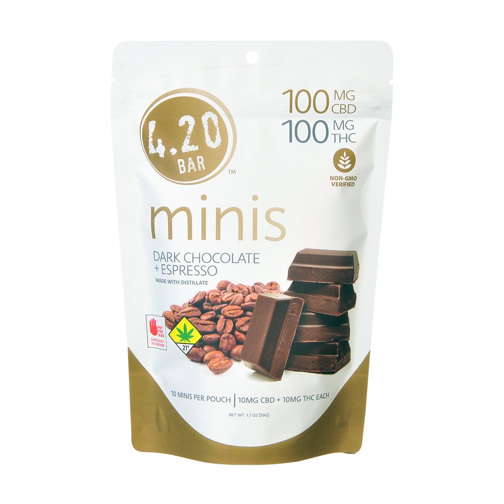 1:1 Dark Chocolate + Espresso [10pk] (100mg CBD/100mg THC) by 4.20 Bar