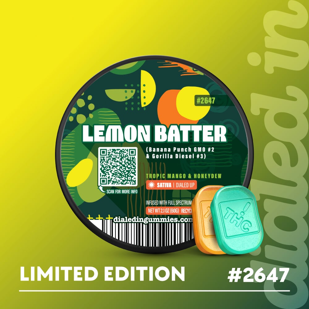 100mg - Lemon Batter #2647 - Rosin Gummies (10pk) by Dialed In Gummies