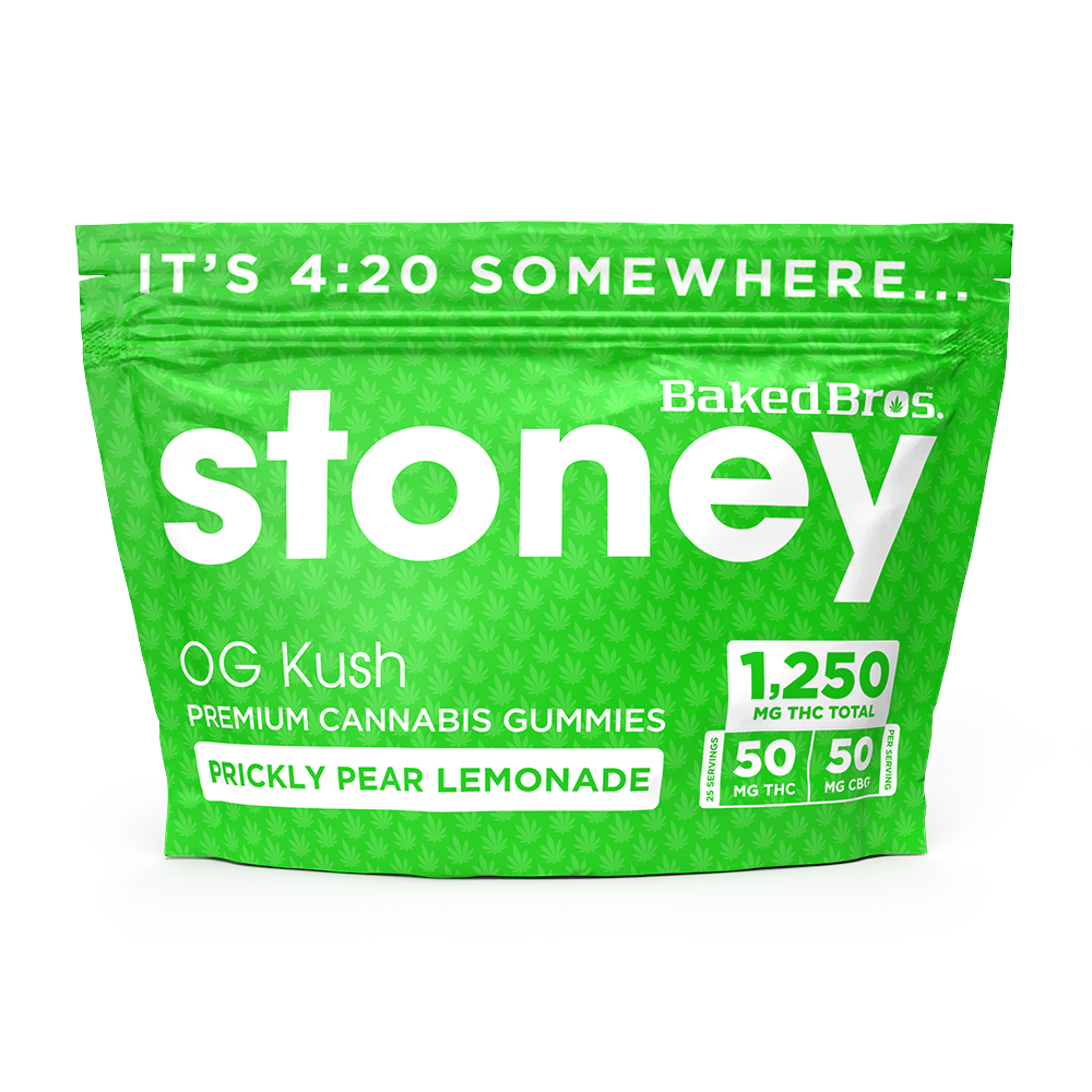 Baked Bros Stoney: 1250mgTHC : 1250mgCBG : Prickly Pear Lemonade Gummies (OG Kush) (25pk) by Baked Bros™