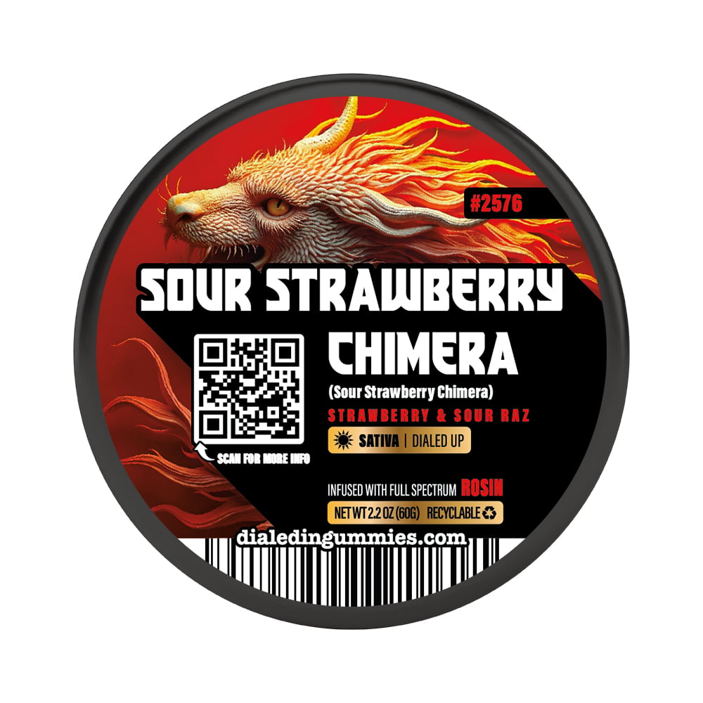 100mg - Sour Strawberry Chimera #2576 - Rosin Gummies (10pk) by Dialed In Gummies
