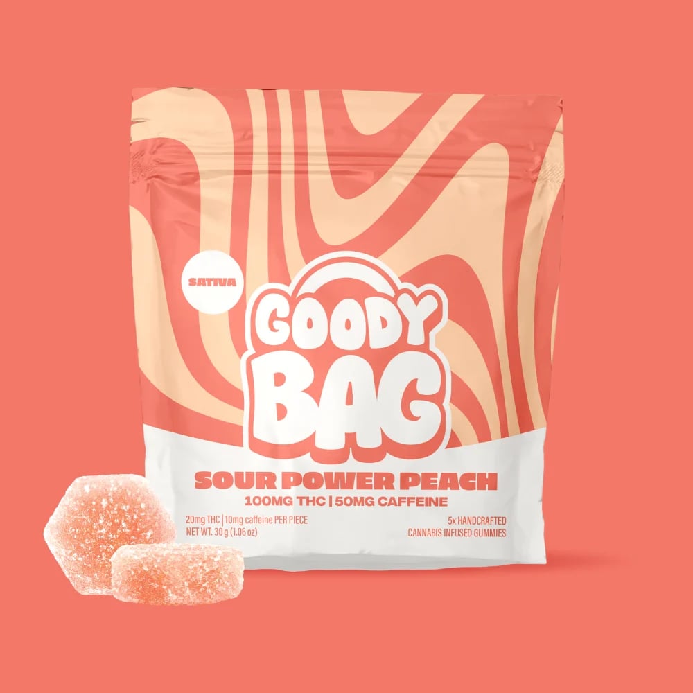 Sour Power Peach + Caffeine [5pk] (100mg) by Goody Bag