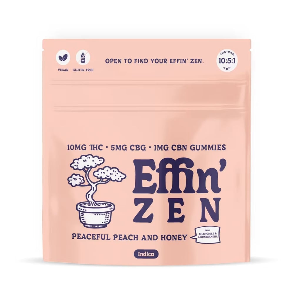 1:1 Zen Peaceful Peach & Honey Gummies [20pk] (100mg THC/50mg CBG/10mg CBN) by Effin'