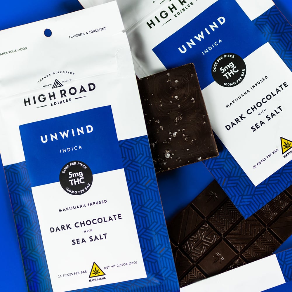Sea Salt Unwind Dark Chocolate Bar, 100mg 20-piece by High Road Edibles