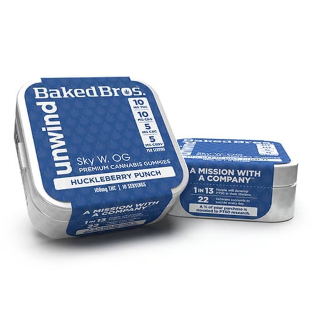 Baked Bros Unwind: 100mg THC : 100mg CBG : 50mg CBC : 50mg CBDV : Huckleberry Punch Gummies (Sky W. OG) (10pk) by Baked Bros™