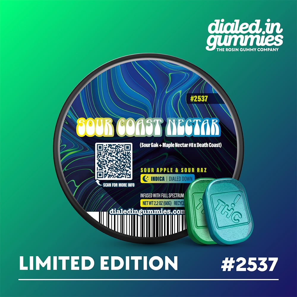 100mg - Sour Coast Nectar #2537 - Rosin Gummies (10pk) by Dialed In Gummies