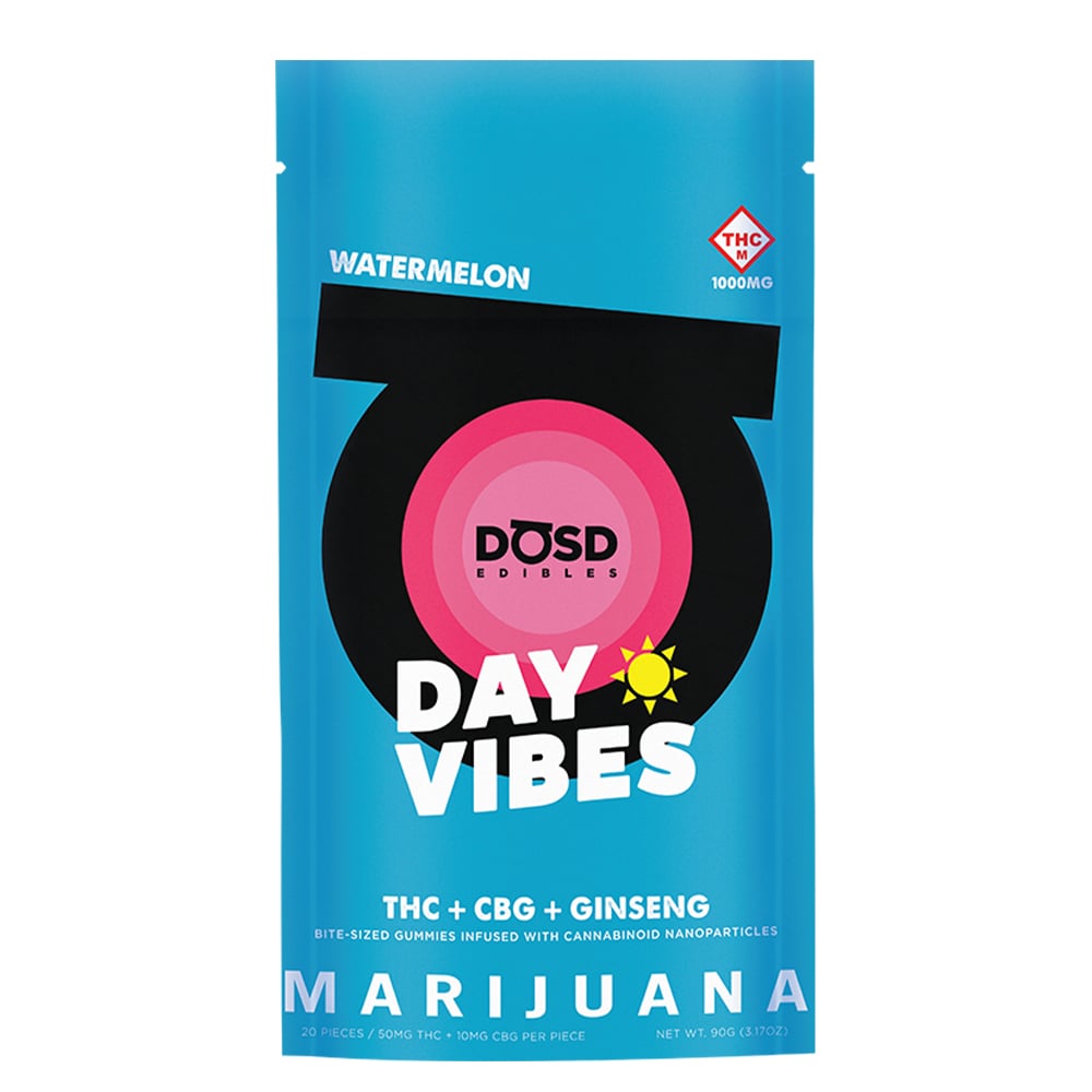 Day Vibes CBG - Watermelon [20pk] (1000mg THC/200mg CBG/500mg Ginseng) by DŌSD Edibles