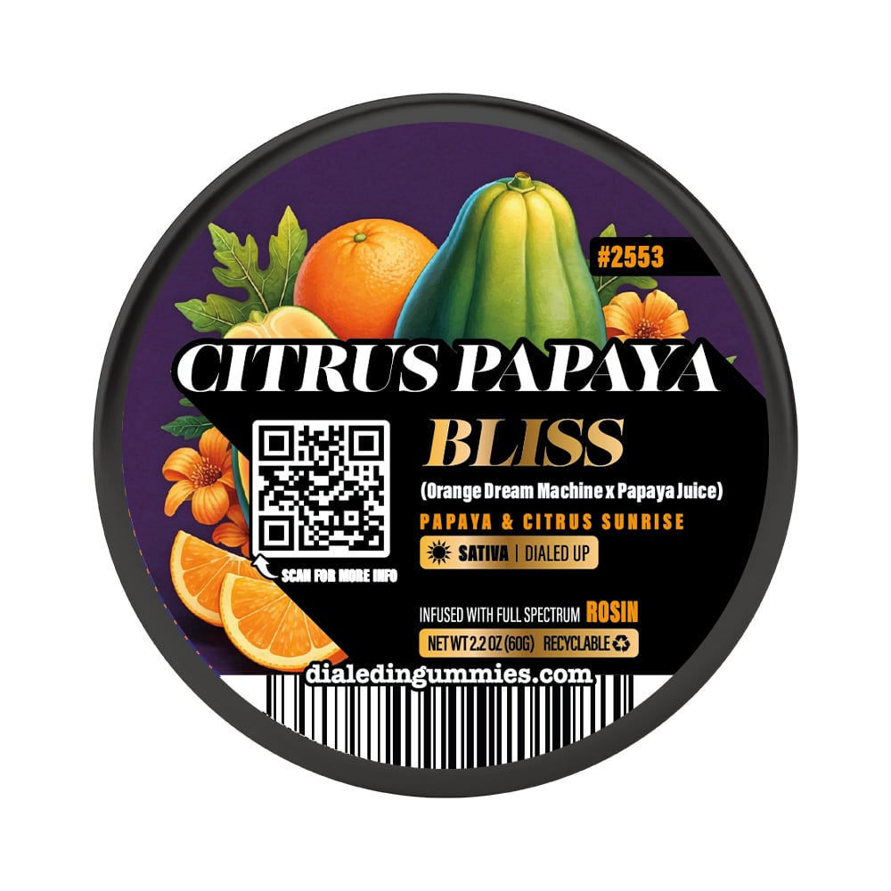 100mg - Citrus Papaya Bliss #2553 - Rosin Gummies (10pk) by Dialed In Gummies