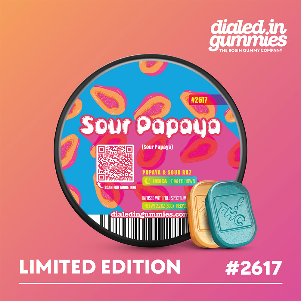 100mg - Sour Papaya #2617 - Rosin Gummies (10pk) by Dialed In Gummies