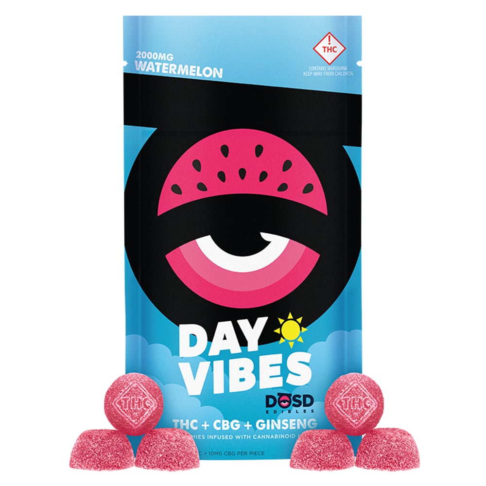 Day Vibes CBG - Watermelon [20pk] (2000mg THC/200mg CBG/500mg Ginseng) by DŌSD Edibles