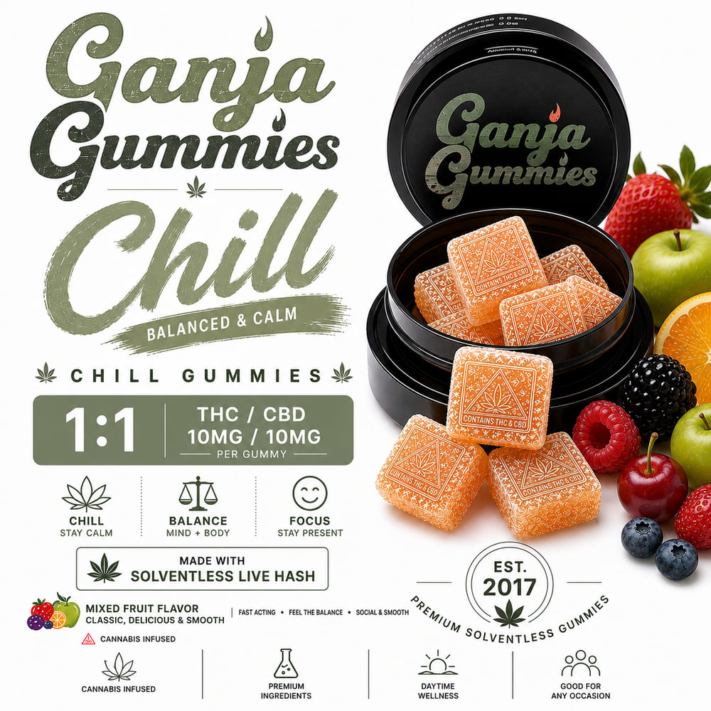 Ganja Gummies Chill 1:1 THC: CBD (100mg CBD/100mg THC) by Fire Ganja