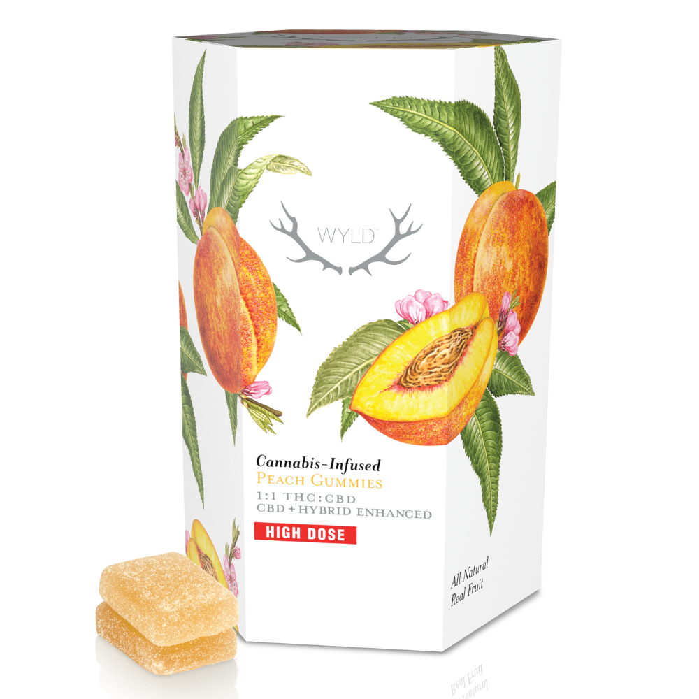*High Dose* Peach 1:1 CBD + Hybrid Enhanced Gummies | 1000mg:1000mg by WYLD