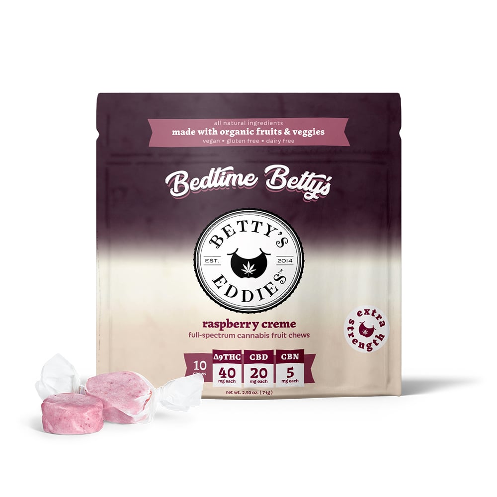 Bedtime Betty's Raspberry Creme [10pk] (400mg THC/200mg CBD/50mg CBN) Sleep Fruit Chews by Betty's Eddies