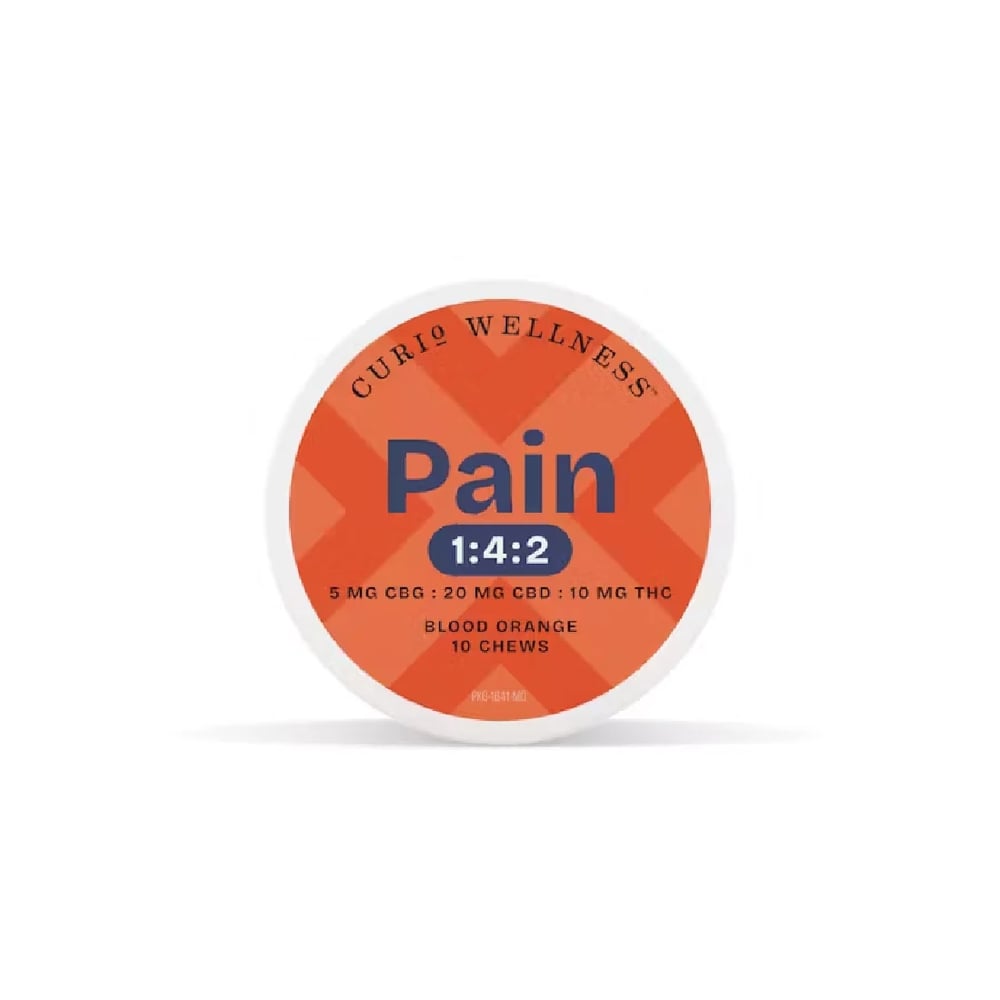 Pain Blood Orange 1:4:2 Chews [10pk] (200mg CBD/100mg THC/50mgCBG) by Curio Wellness