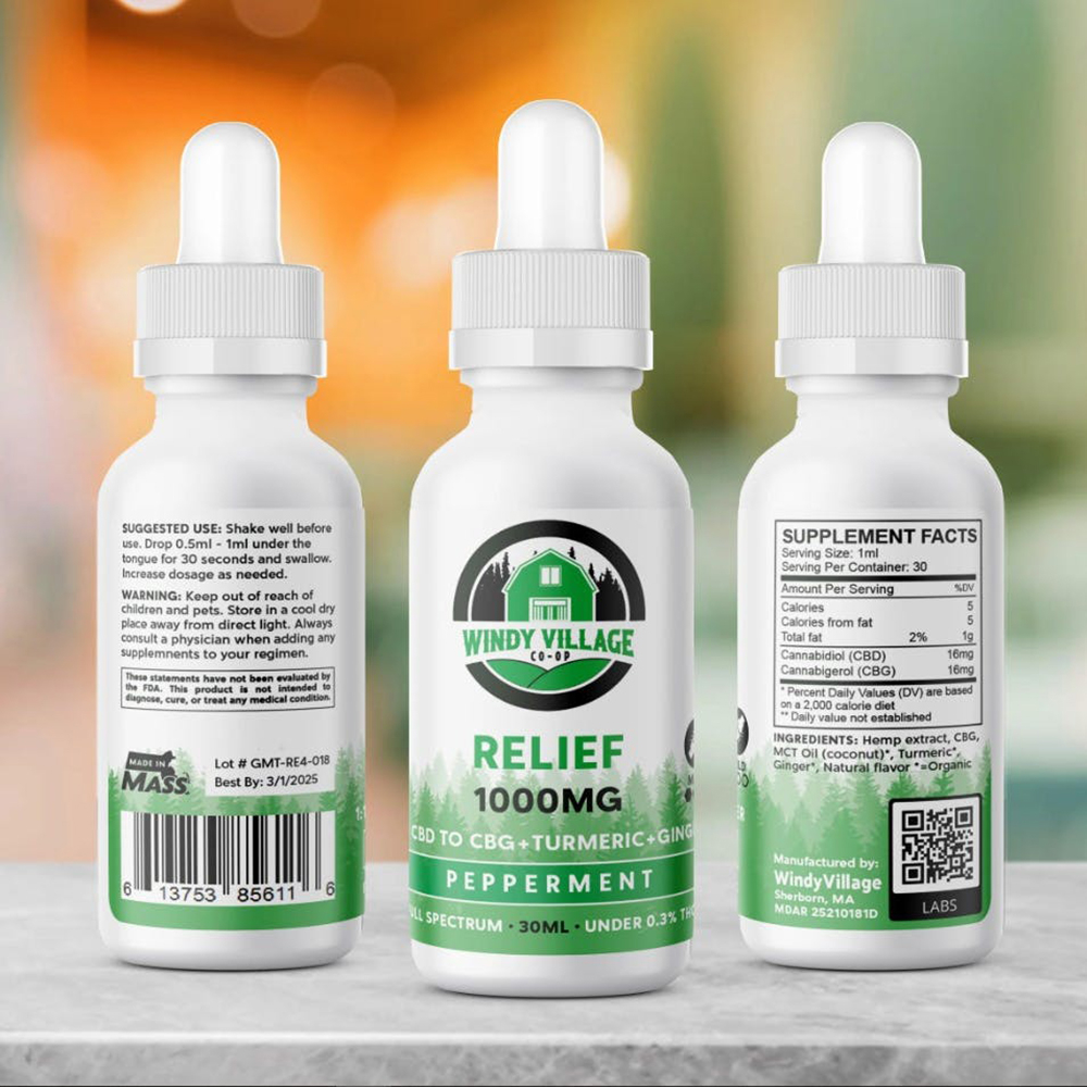1:1 Relief - Peppermint [30ml] (1000mg CBD/1000mg CBG) by Windy Village