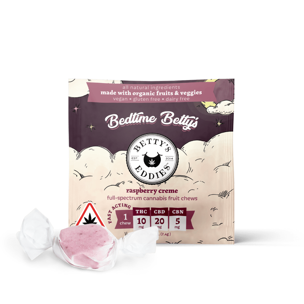 Bedtime Betty's Raspberry Creme [10pk] (20mg CBD/10mg THC/5mg CBN) Sleep Fruit Chews by Betty's Eddies