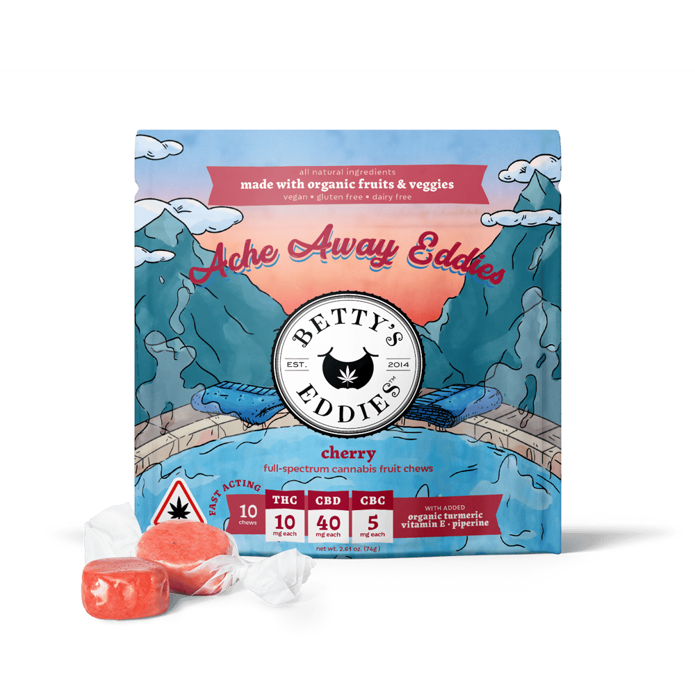 Achy Eddies Cherry [10pk] (100mg THC/400mg CBD/50mg CBC) Pain Relief Fruit Chews by Betty's Eddies