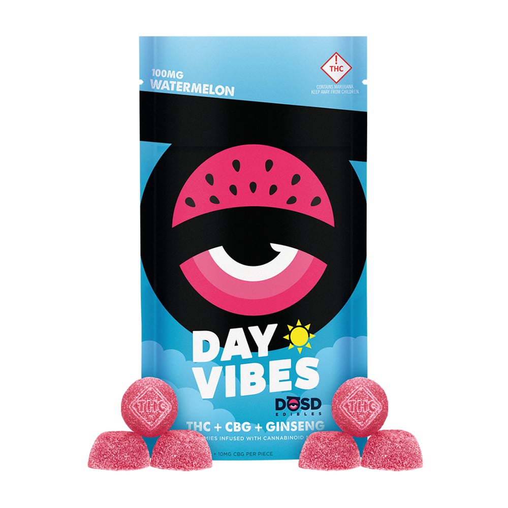 Day Vibes CBG - Watermelon [10pk] (100mg THC/100mg CBG/250mg Ginseng) by DŌSD Edibles