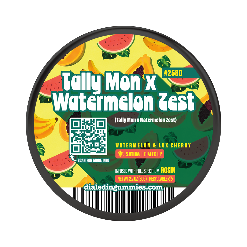 100mg - Tally Mon x Watermelon Zest #2580 - Rosin Gummies (10pk) by Dialed In Gummies