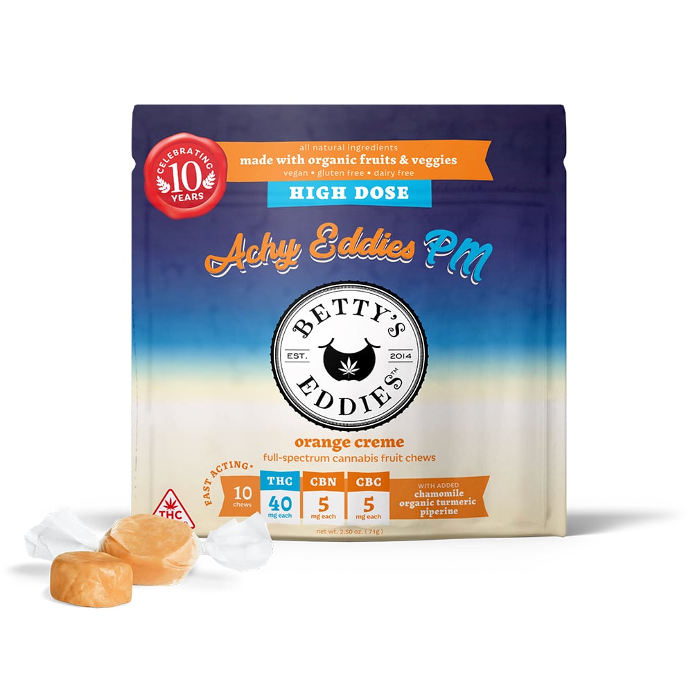 Achy Eddies PM Orange Creme [10pk] (400mg THC/50mg CBN/50mg CBC) by Betty's Eddies