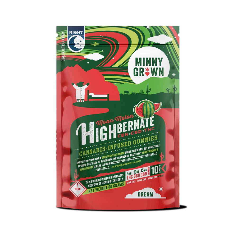 Highbernate Moon Melon Sleep Gummies 1:2:3 [10pk] (50mg THC/100mg CBD/150mg CBN) by Minny Grown
