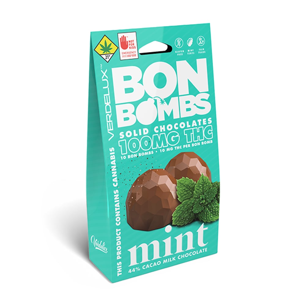 Dark Chocolate BON BOMBS Mint Milk (DOHC) Edibles - Sativa 10pk 100mg THC by Verdelux