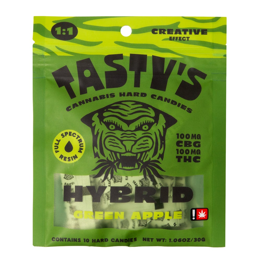 Hard Candy 1:1 Green Apple [10pk] (100mg THC/100mg CBG) by Tasty's