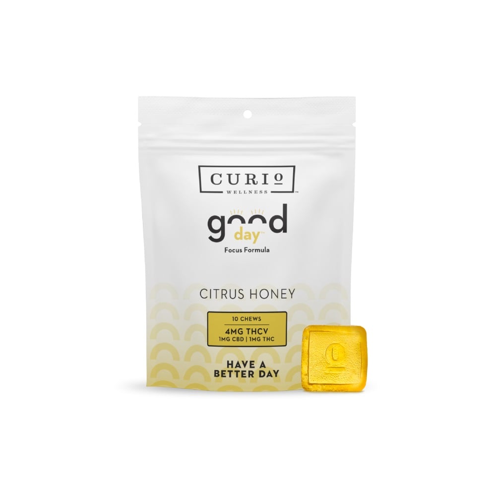 Good Day | THCV Citrus Honey Chews | Focus Formula (10mg THC/10mg CBD/40mg THCV) by Curio Wellness