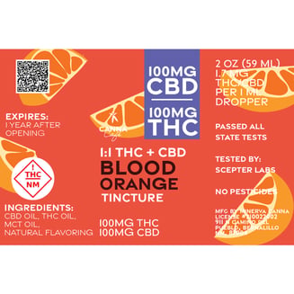 1:1 Blood Orange [2oz] (100mg CBD/100mg THC) by Minerva Canna