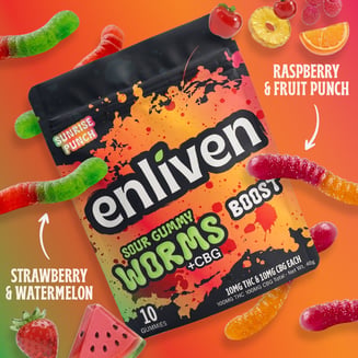 Sour Gummy Worms - Boost [10pk] (100mg THC/100mg CBG) by Enliven