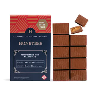 High Potency Peanut Butter & Jelly 1:1 Milk Chocolate [10pk] (300mg CBD/300mg THC) by Honeybee