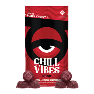 Chill Vibes 1:1 CBD - Black Cherry [20pk] (2000mg THC/2000mg CBD/500mg Reishi) by DŌSD Edibles