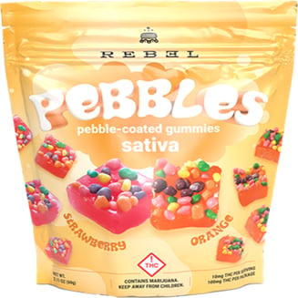 P. Coated Gummy - Strawberry + Orange - Sativa [10pk] (100mg) by Rebel Edibles