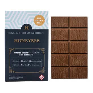 High Potency Toasted Coconut + Sea Salt 1:1 Milk Chocolate [10pk] (300mg THC/300mg CBD) by Honeybee