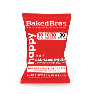 Baked Bros Happy: 10mgTHC : 10mgCBD : 10mgCBC : Pomegranate Nectar Gummies (Jack Herer) (1pk) by Baked Bros™
