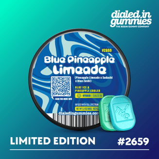 100mg - Blue Pineapple Limeade #2659 - Rosin Gummies (10pk) by Dialed In Gummies