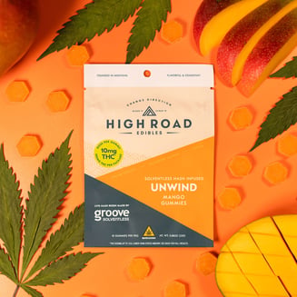 Mango Unwind Sovlentless Live Rosin Gummies, 100mg 10-pack by High Road Edibles