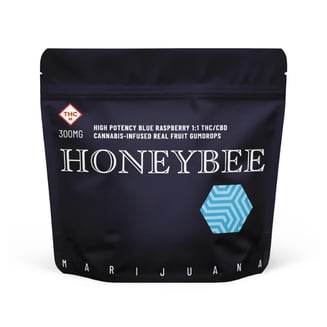 High Potency Blue Raspberry 1:1 Gumdrops [20pk] (300mg CBD/300mg THC) by Honeybee