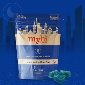 :1 Relax Blue Raz [10pk] (100mg THC/100mg CBD)