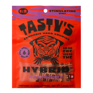 Hard Candy 2:1 Raspberry [10pk] (50mg CBC/ 100mg THC) by Tasty's
