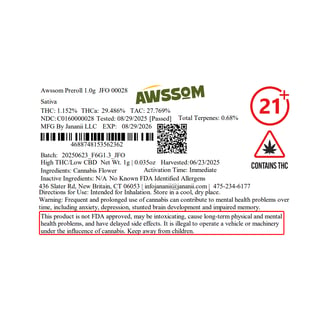 Awssom Pre-Roll 1.0g JFO 00028 by Awssom