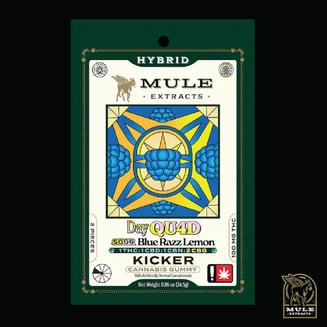 100mg 2-Piece Sour Blue Razz Lemon "The Day QUAD" 1:1:1:2 THC CBD CBN CBG Kicker by Mule Extracts