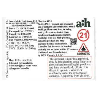 all:hours Mule Fuel Rosin Roll Shorties 4753 by all:hours
