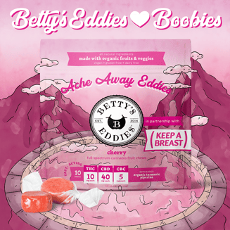 Ache Away Eddies Betty’s Loves Boobies - Cherry [10pk] (100mg THC/400mg CBD/ 50mg CBC) by Betty's Eddies