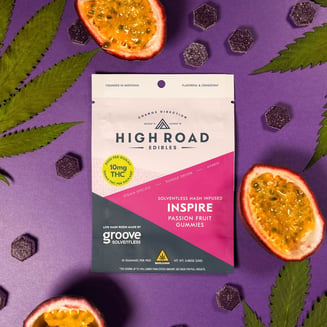 Passion Fruit Inspire Sovlentless Live Rosin Gummies, 100mg 10-pack by High Road Edibles