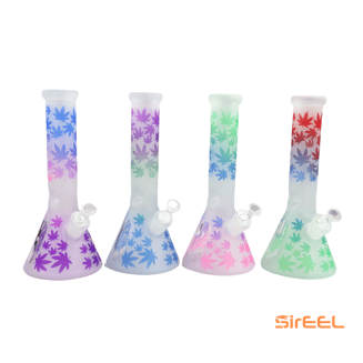 12.5" Tuffluv 7mm Beaker Bong With Frosted Leaf Windowpane